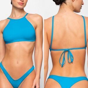 Skims NWT Recycled Swim High Neck Top in Turquoise Size XS